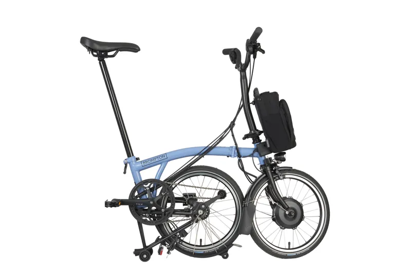 Brompton C Line Electric Bicycle with Mid Bars in Cloud Blue-1
